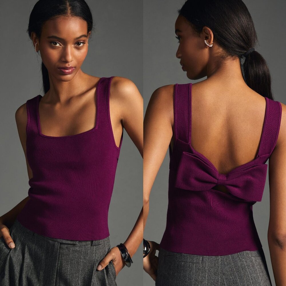 Anthropologie Maeve Back-Bow Sweater Tank in Plum NWOT